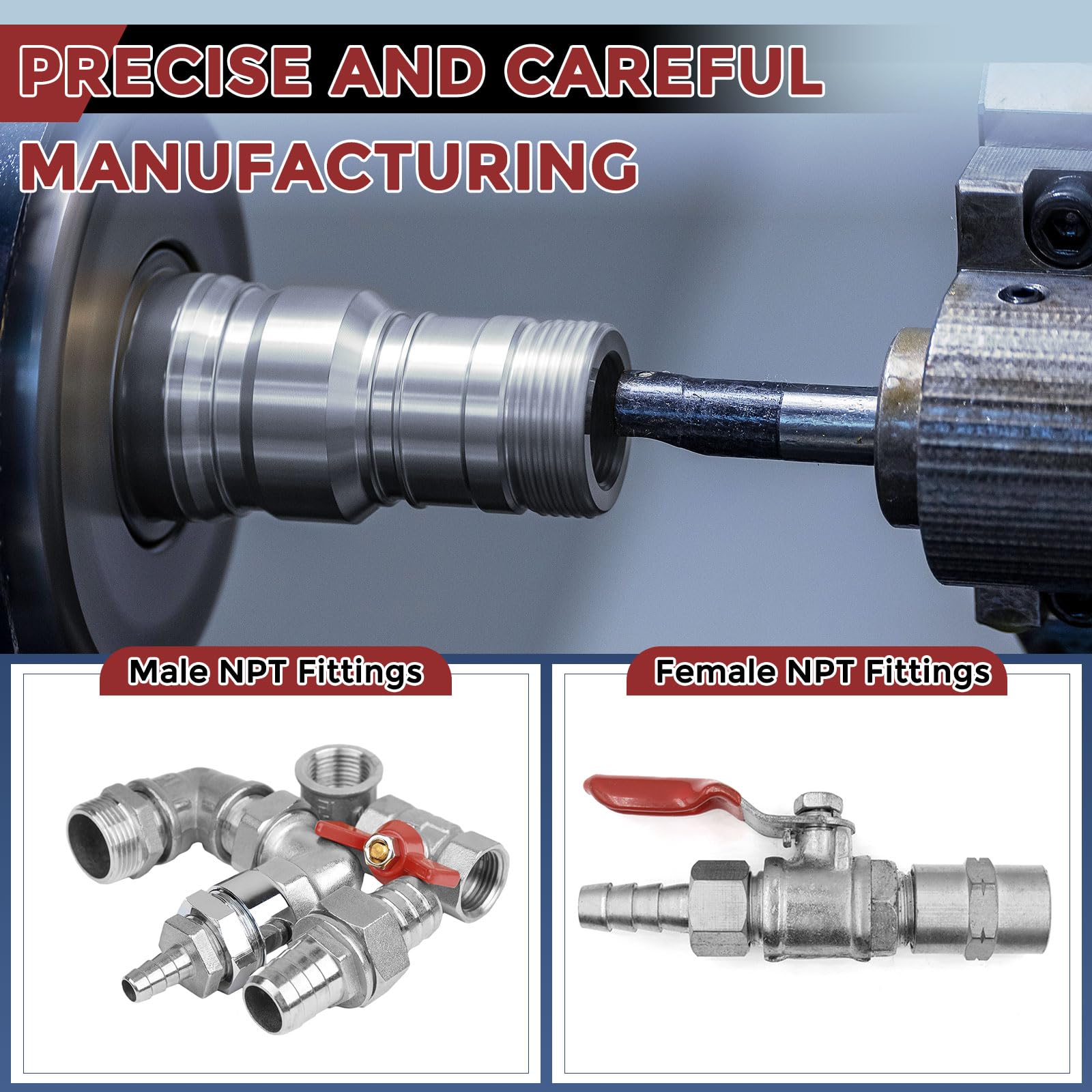 Paquete de 5 púas de manguera de acero inoxidable 304 de 1/3 pulgadas a accesorios macho NPT de 1 pulgada, barras hexagonales de acero inoxidable para máquinas domésticas, bañeras de masaje y