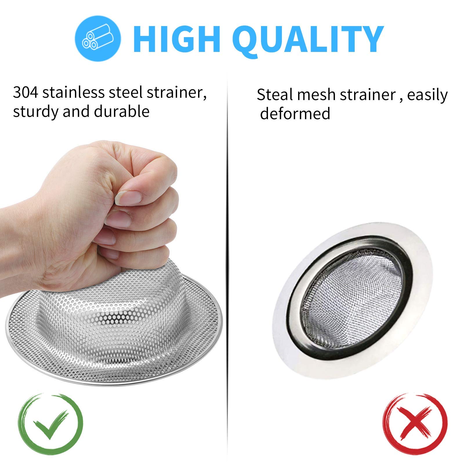 JULUJU 2 Pack Upgrade Kitchen Sink Strainer (Sink Drain Strainer) - 304 Stainless Steel Rust Free, Fordable Handle, 4.5 Inch Diameter - Image 4