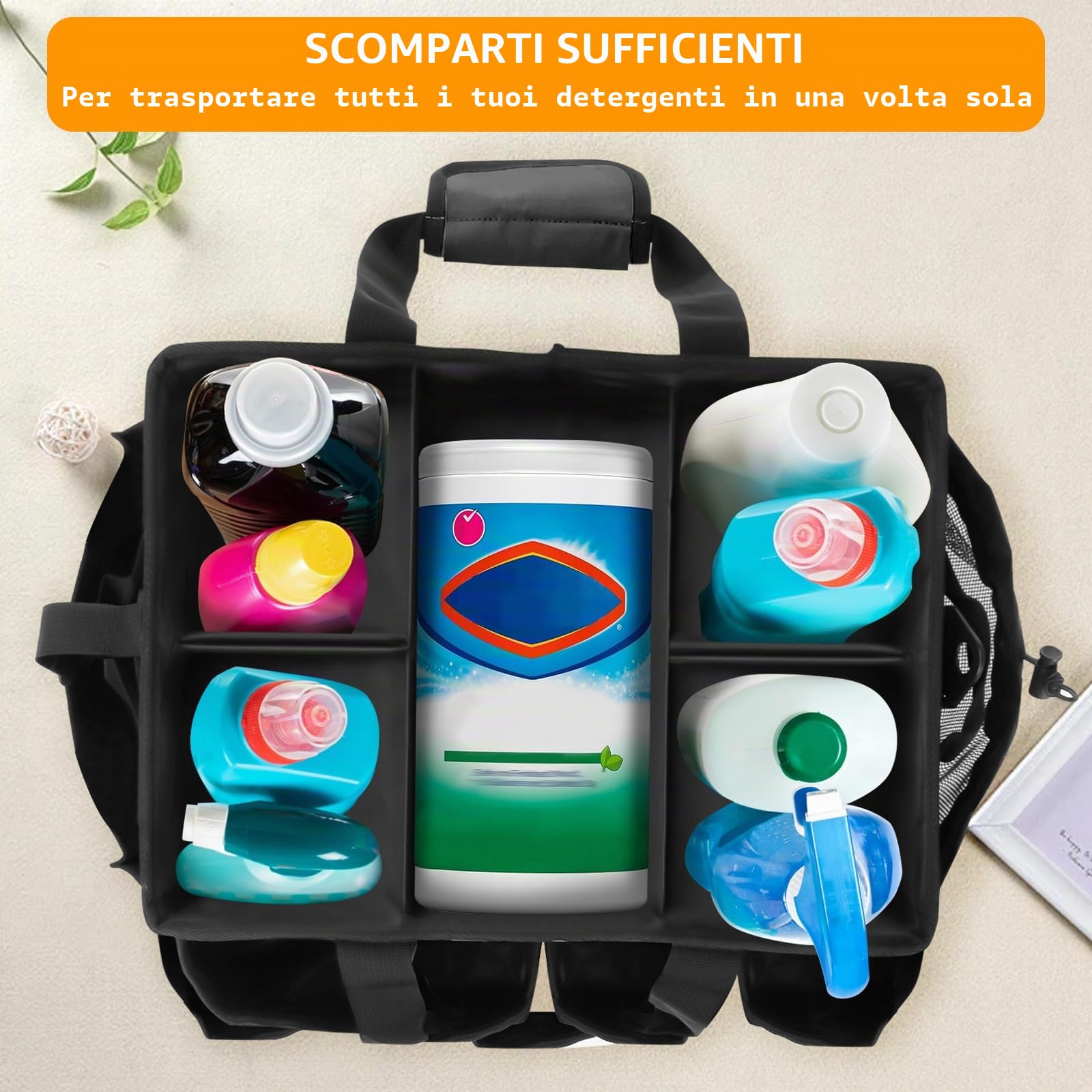 Cesto per la Conservazione dei Prodotti per la Pulizia, Borsa per Kit Pulizia Auto, Cestino Porta Attrezzi, Organizzatore per la Pulizia, con Spallacci Regolabili, Accessori pulizia Casa, Impermeabile