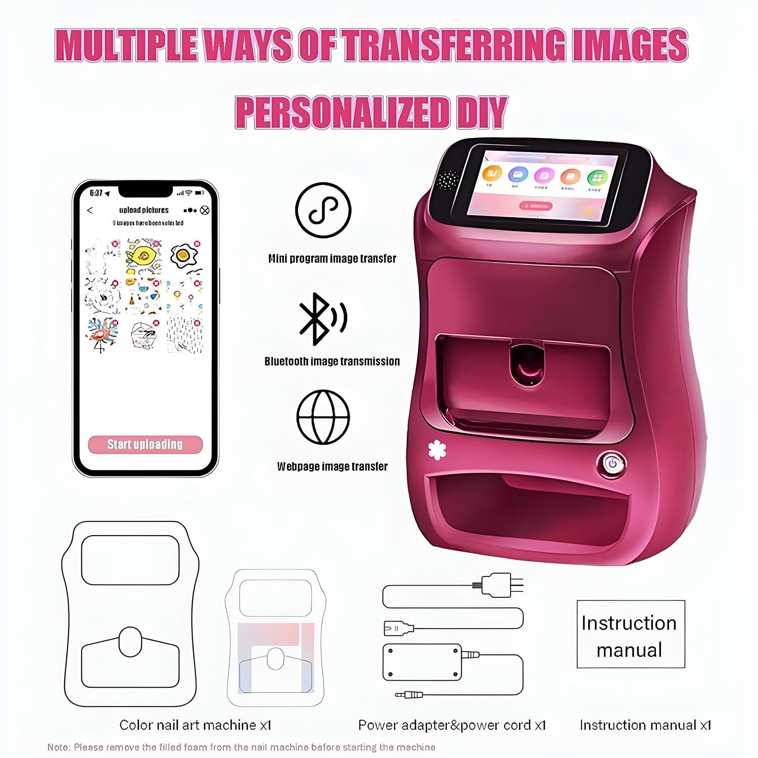 Máquina Inteligente para Pintar uñas 3D, Impresora portátil Digital móvil para decoración de uñas con Pantalla táctil, Belleza y Cuidado Personal para uñas en casa de niñas Pink