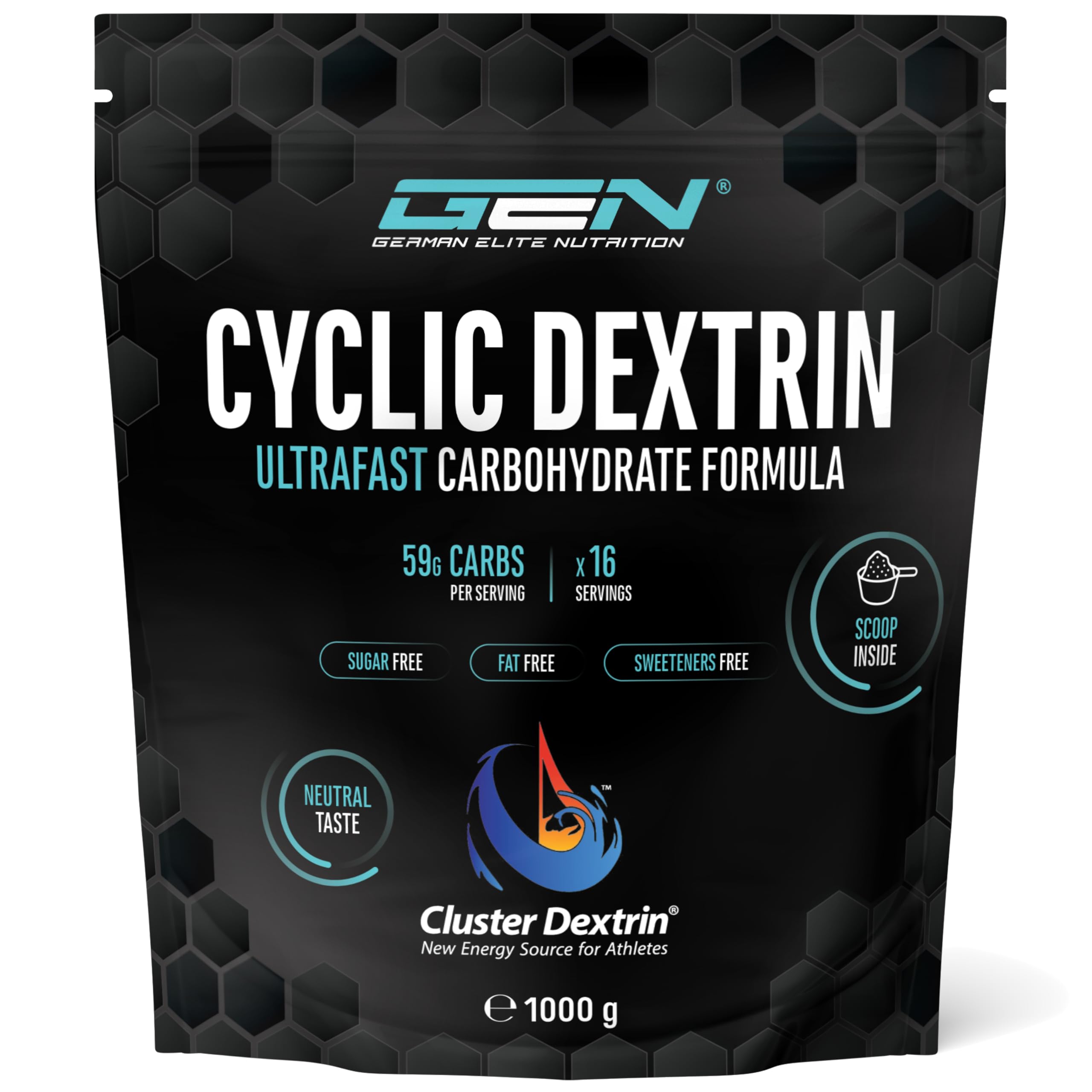 Destrina ciclica (Cluster Dextrin®) 1000 g - Polvere di carboidrati premium - Destrina ciclica altamente ramificata - Polvere energetica brevettata per una maggiore energia - Vegan