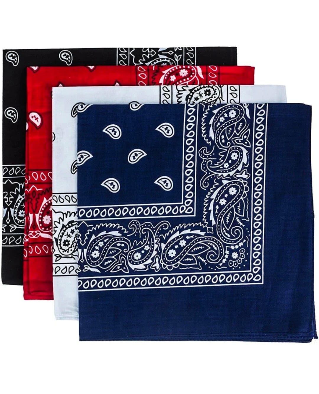 calvero Cotton Bandana Handkerchief for Men, Paisley Print, Black Red White Navy Blue, 4 Pack-picture-37