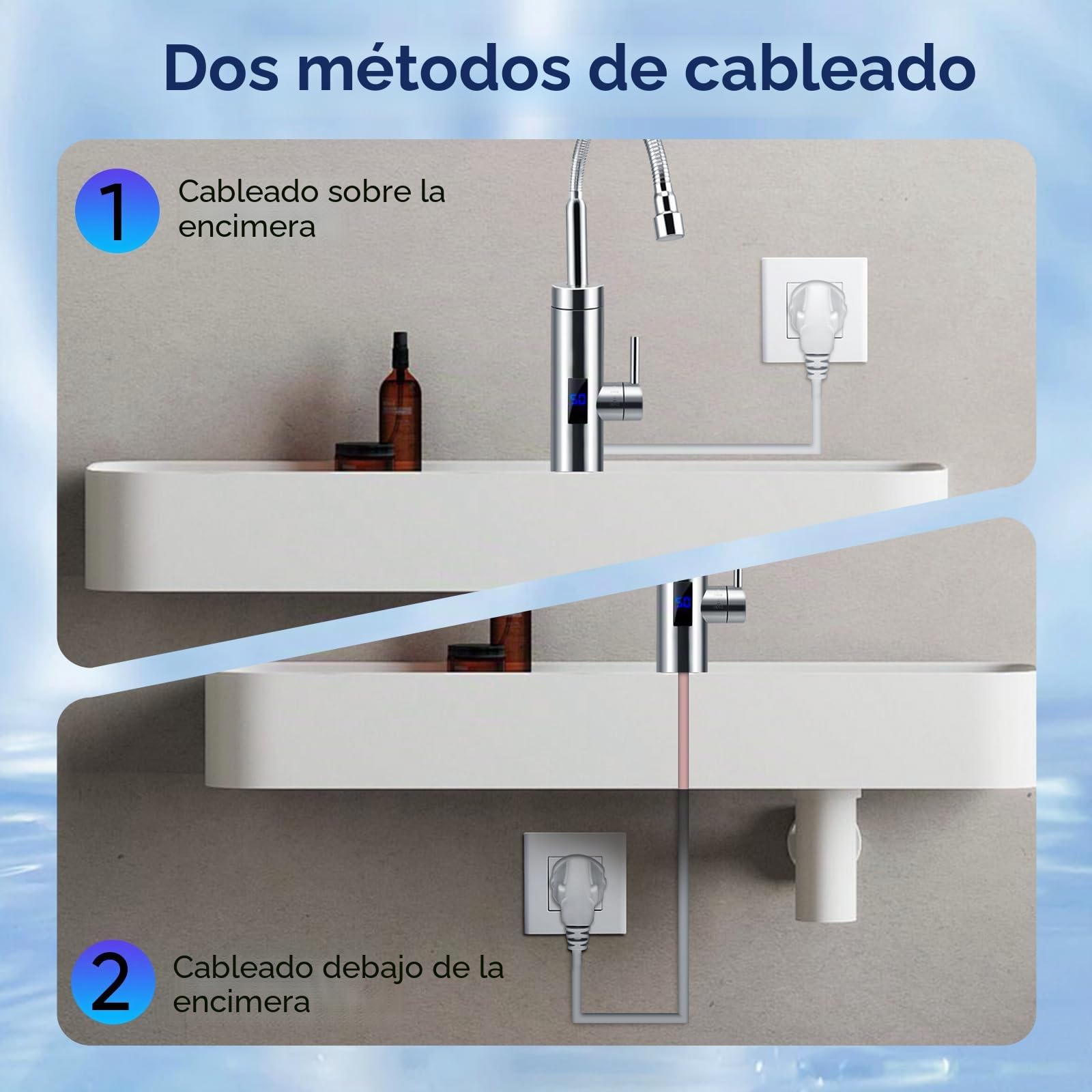 Grifo con calentador de agua instantáneo, grifo de 360°, 3000 W, grifo de acero inoxidable con indicador de temperatura LCD para cocina, jardín y caravana (A)