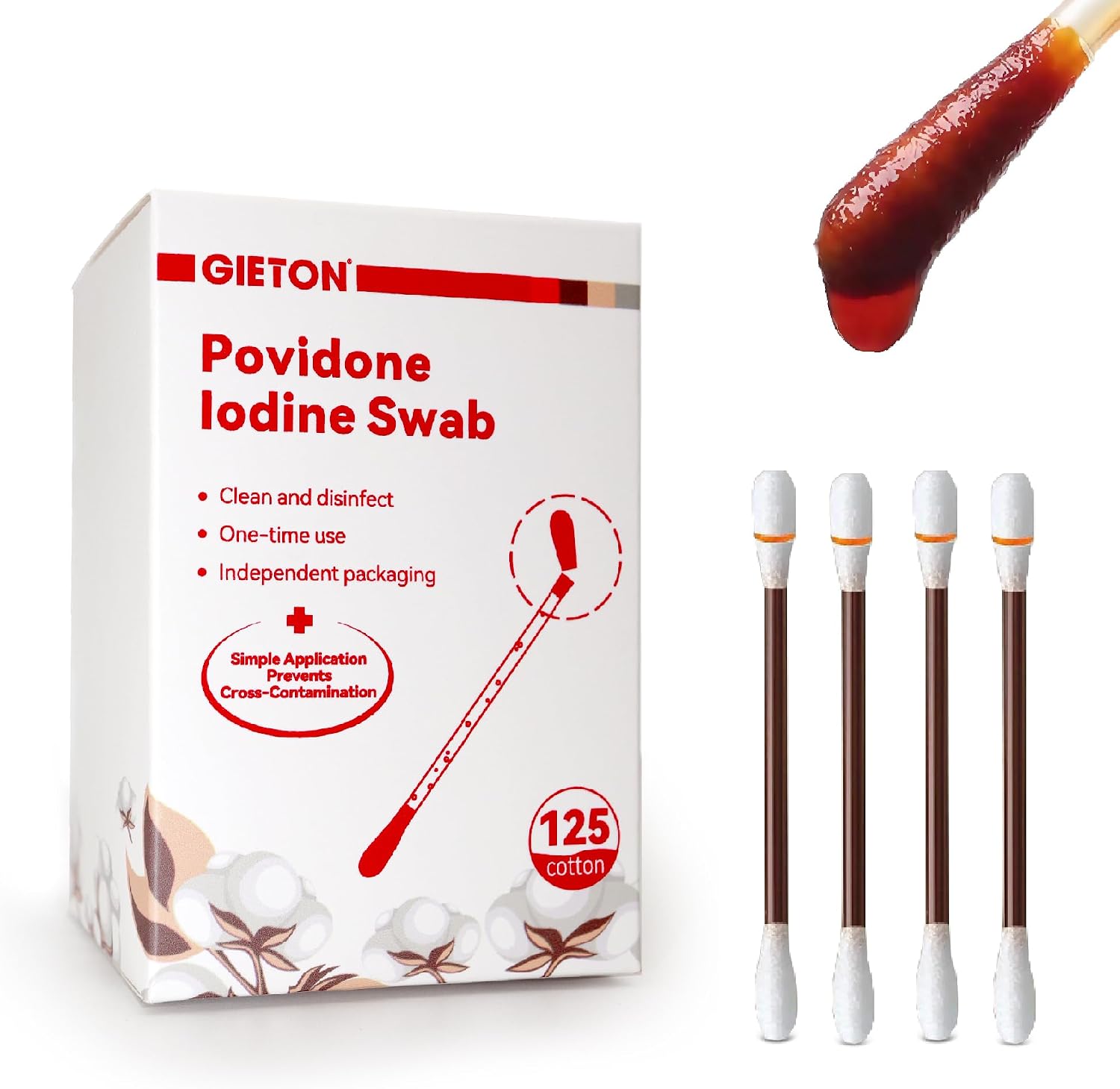 FSA | HSA Eligible 125-Count Povidone Iodine Swabs, Iodine Swabsticks, Iodine Cotton swabs, Wound Care, First Aid Kits, Nasal & Ear Gentle Care and Emergency Care for The Whole Family.