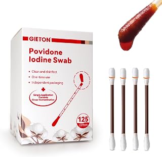 FSA | HSA Eligible 125-Count Povidone Iodine Swabs, Iodine Swabsticks, Iodine Cotton swabs, Wound Care, First Aid Kits, Nasal & Ear Gentle Care and Emergency Care for The Whole Family.