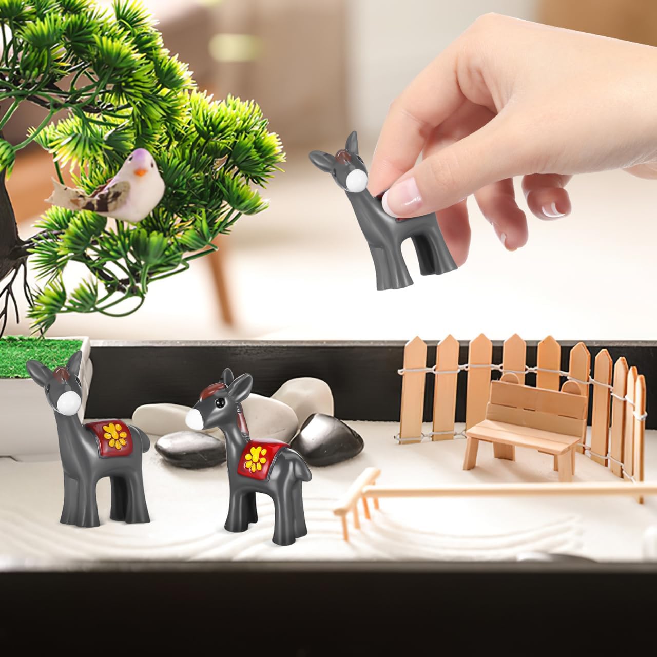 DOITOOL ミニロバの置物 妖精の庭の風景 ミニチュア ロバの動物の置物 ケーキトッパー 苔の風景 DIY テラリウムデコレーシ