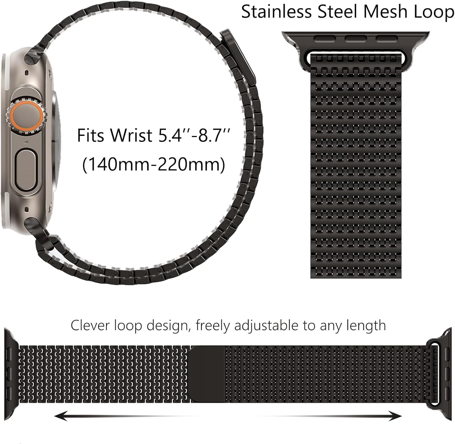 WINGLE Magnetic Mesh Loop for Apple Watch Band Ultra 3/2/1 Band 49mm 46mm 45mm 44mm 42mm 40mm 41mm 38mm Men Women, Stainless Steel Adjustable Metal Strap for iWatch Series 11 10 9 8 7 6 5 4 3 2 1 SE - Image 4