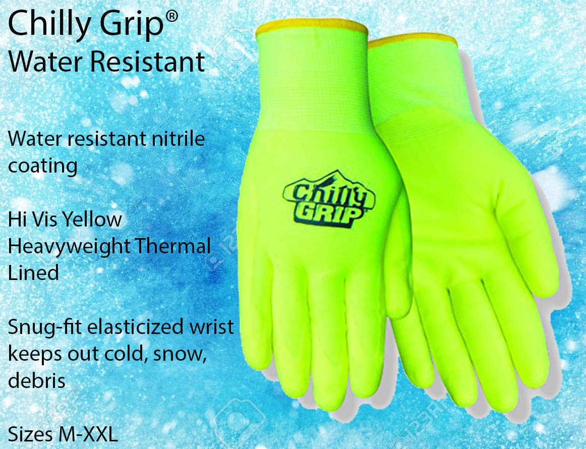 RED STEER Chilly Grip A319-SHi-Vis - Guantes de trabajo con forro térmico pesado y uso general, L, amarillo neón, 1