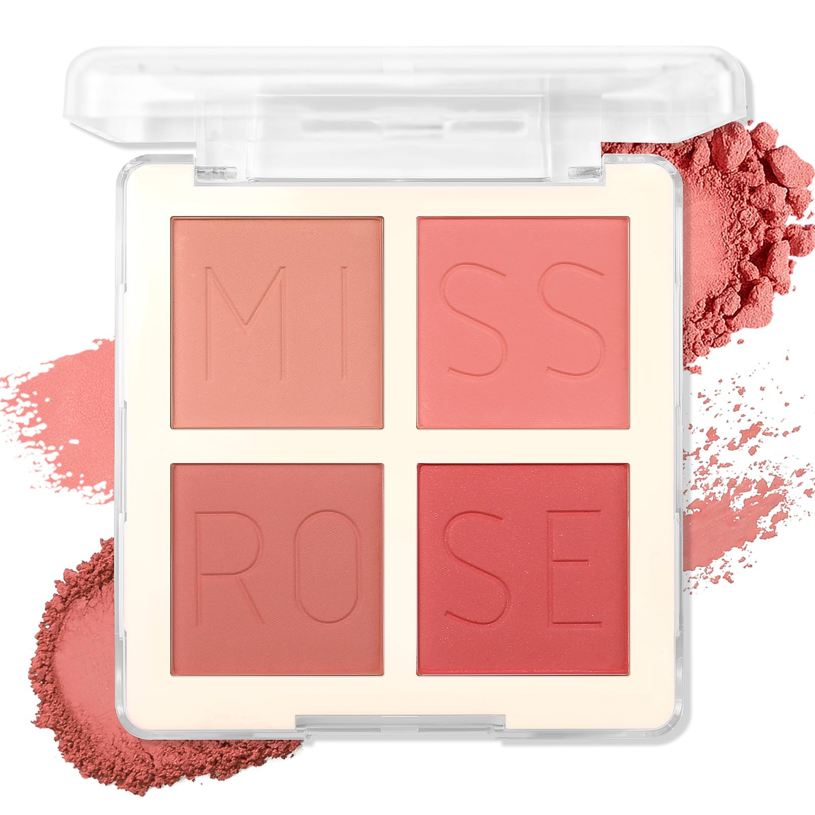 4 Color Matte Blush Palette for Cheeks - Highly Pigmented Pressed Powder for Face Blush Makeup, Long Lasting & Waterproof, Natural Nude, Pink & Red Shades for All Skin Tones (03 Dusty Rose)