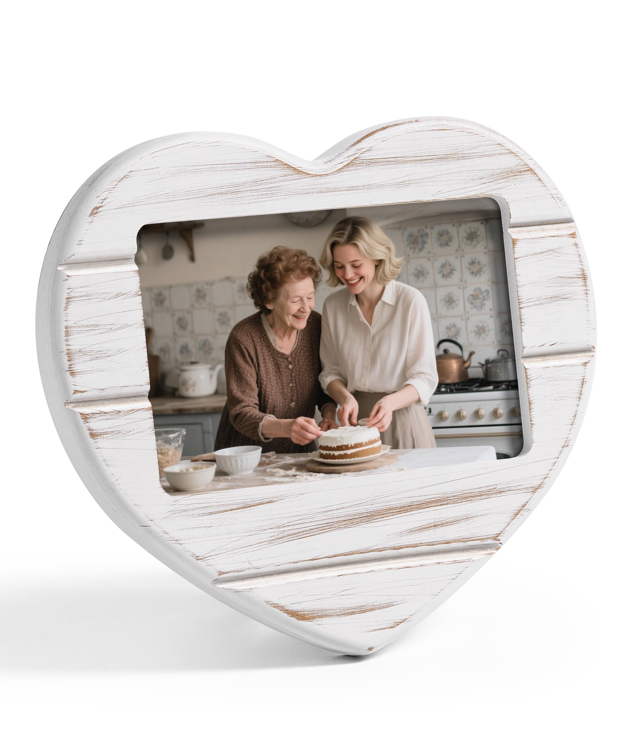 Afuly 6x4 Photo Frames Heart Photo Frame White Wooden Picture