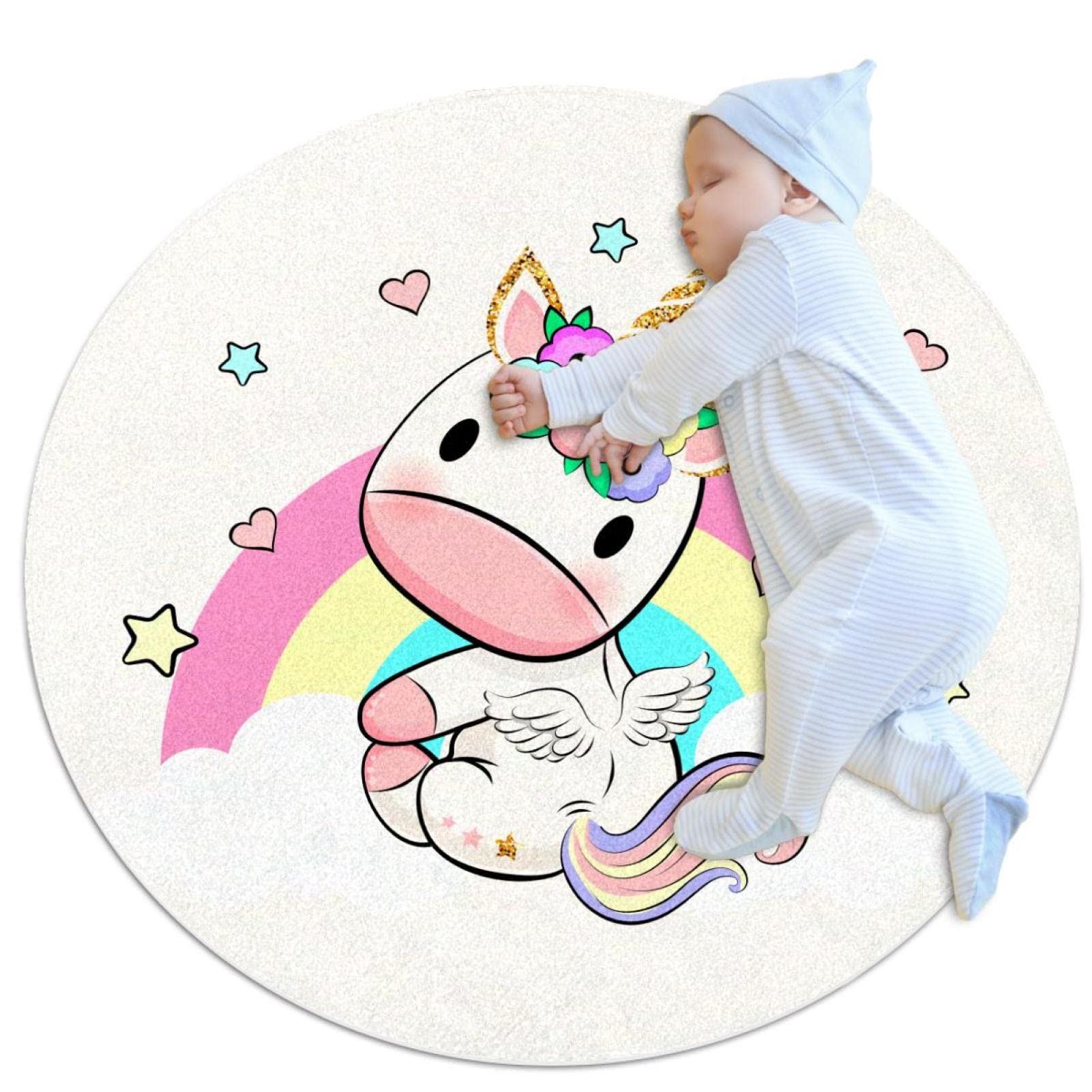 Alfombra unicornio redonda JDEZ antideslizante para niños y niñas
