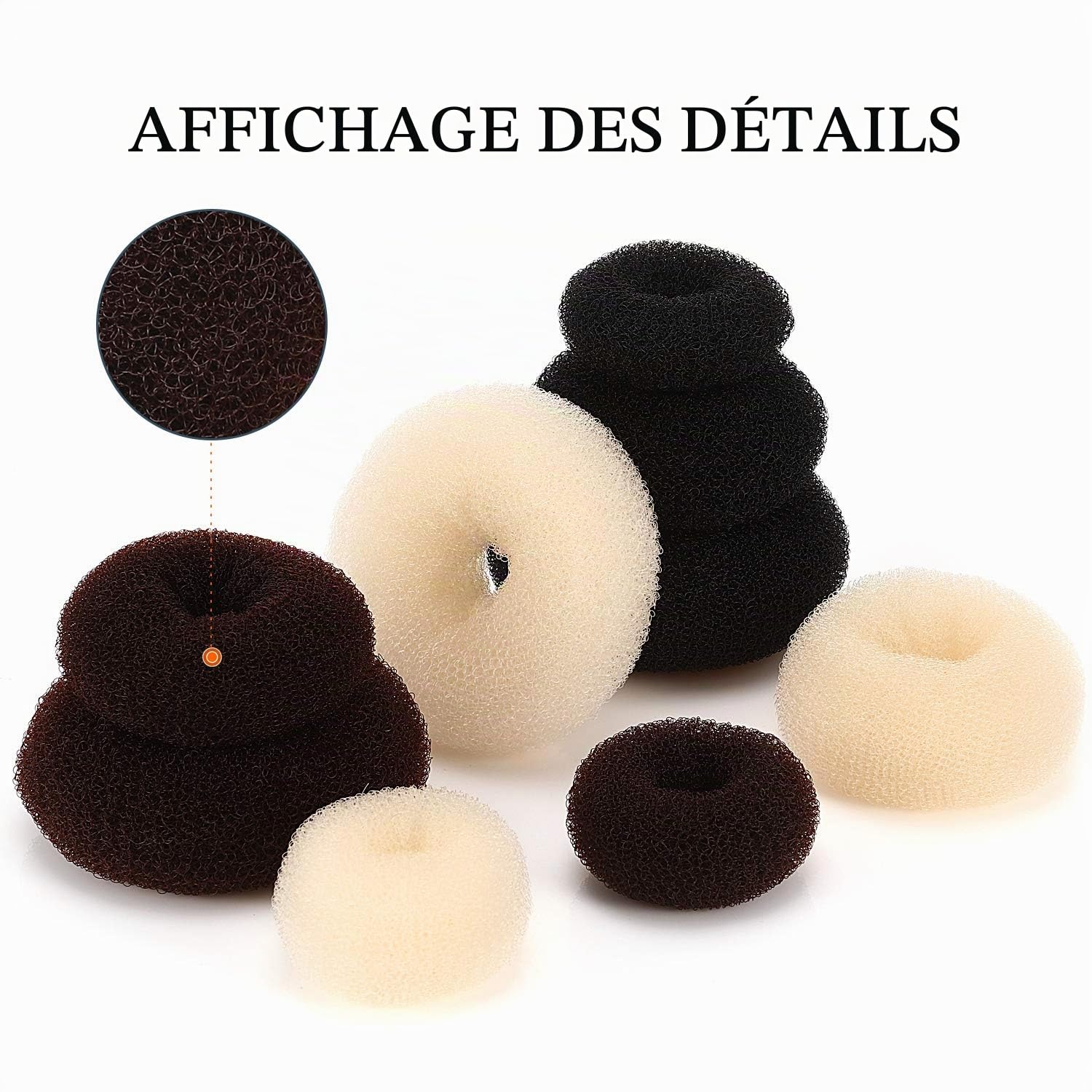 9 Pièces Donut Bun Maker Fabricant de Chignon de Cheveux Ensemble de Bun Maker Chignon de Style Anneau avec 12 Pièces Bandes Élastiques Cheveux et 32 Pièces Épingles à Cheveux (Noir, Marron, Beige)