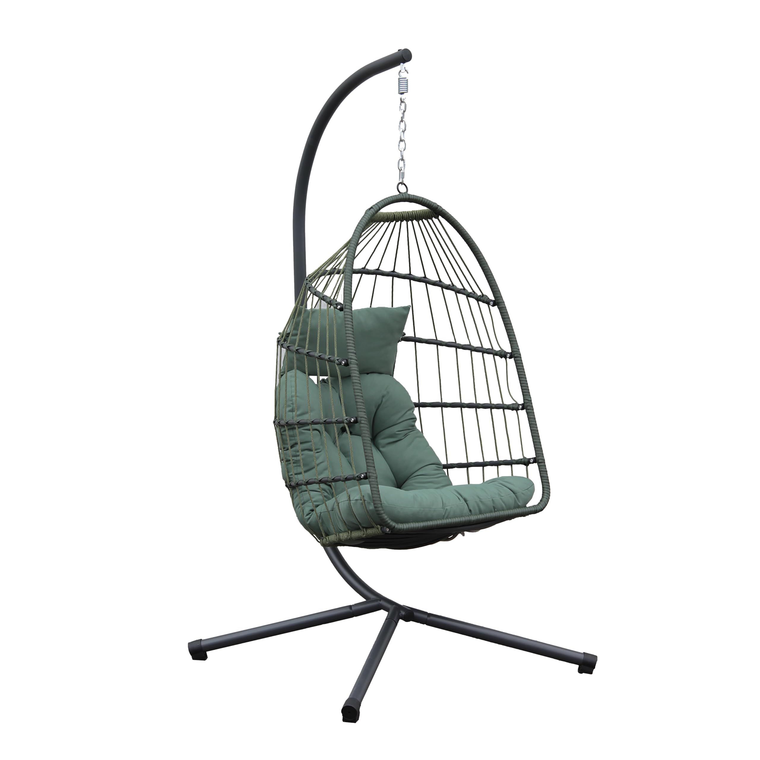 Brigros - Sedia A Dondolo Sospesa Da Esterno Modello Rawak Con Supporto A Terra In Acciaio, Poltrona Sospesa Da Giardino Pieghevole Con Corda E Cuscino Impermeabile (Verde)