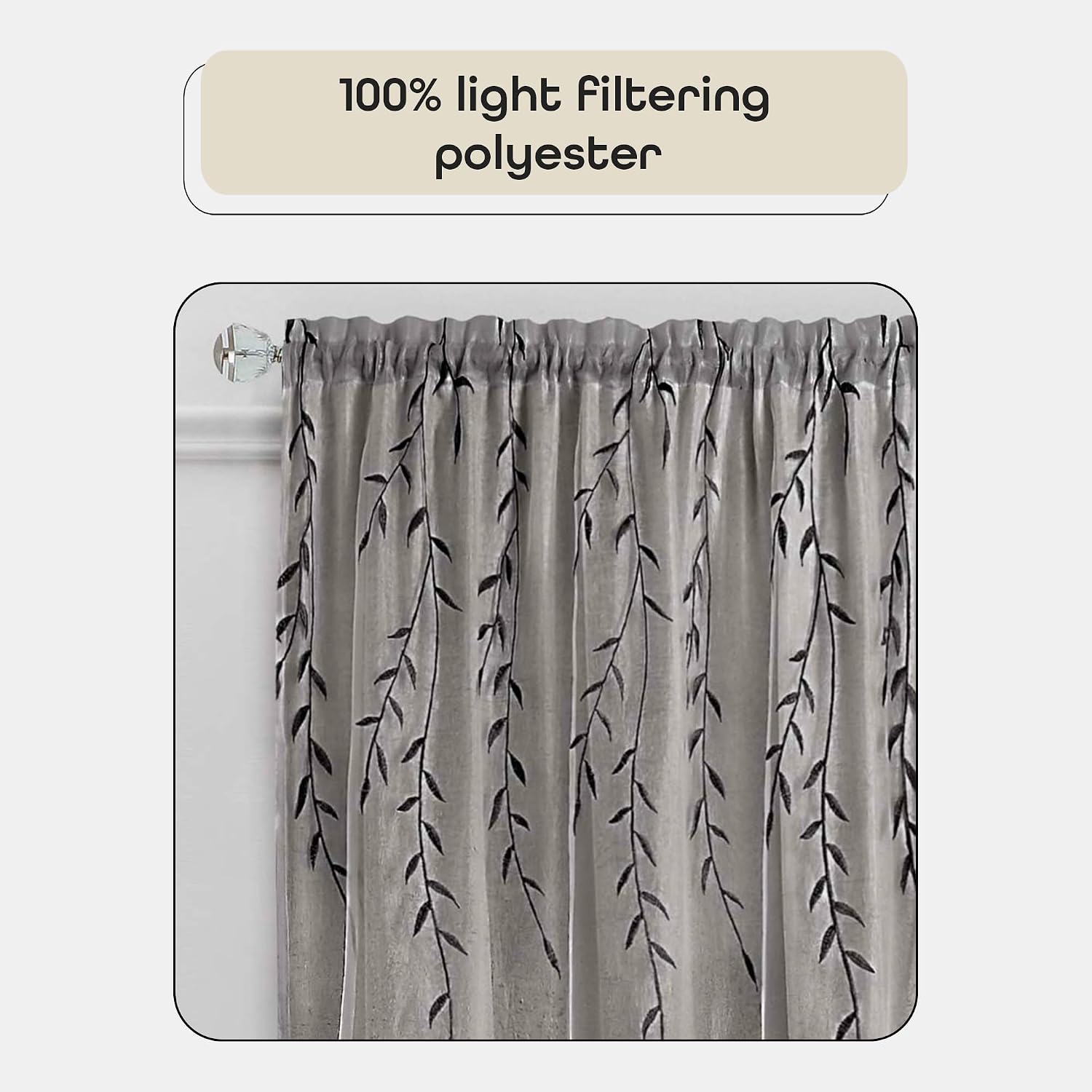 ACHIM Light Filtering Rod Pocket Panel Window Curtain - 84 Inch Length, 42 Inch Width - Grey - Room Darkening & Machine Washable Soft Polyester Drapes for Bedroom Living & Dining Room Home Decor