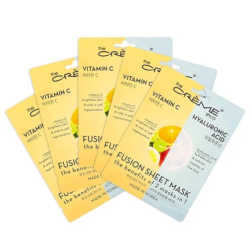 The Crème Shop - Máscaras faciales completas de fusión de vitamina C y ácido hialurónico, cuidado facial coreano de la piel e hidratante -