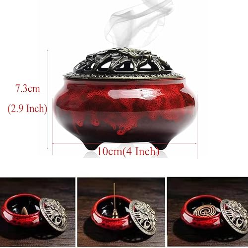Miniatura 2 de Quemador de incienso 3 en 1 soporte de incienso para decoración del hogar, yoga, spa, meditación (rojo), 4 x 2.9 pulgadas
