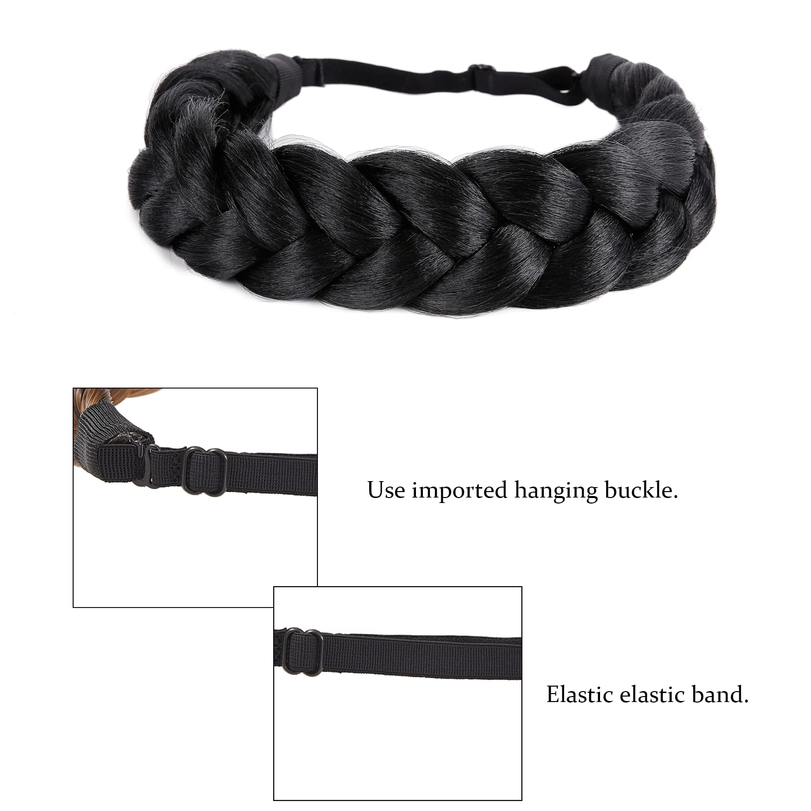 Bohemian Synthetic Hair Headband Oversized Braids Adjustable Elastic Women Wide Messy Braided Headband With Teeth Synthetic Hair  main image 3