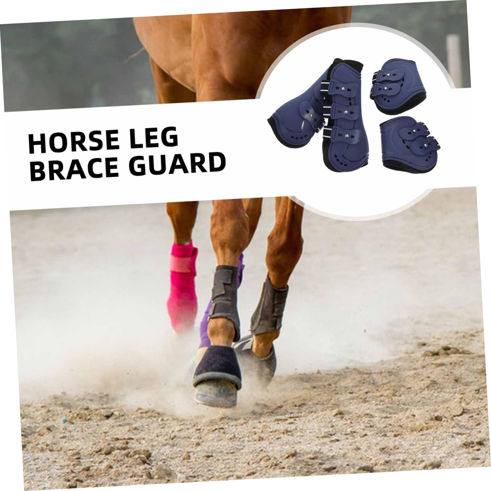 Botas de Ejercicio para Caballos Abertura Ajustable 4 Piezas | Protector de Pata de Caballo en Pu, Talla Media, para Salto y Turnout, Color Azul