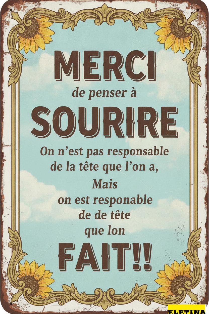 Motivational Sunflower French Quote Vintage Tin Sign Farmhouse Wall Decor Kitchen Bathroom Bedroom Home 8x12in