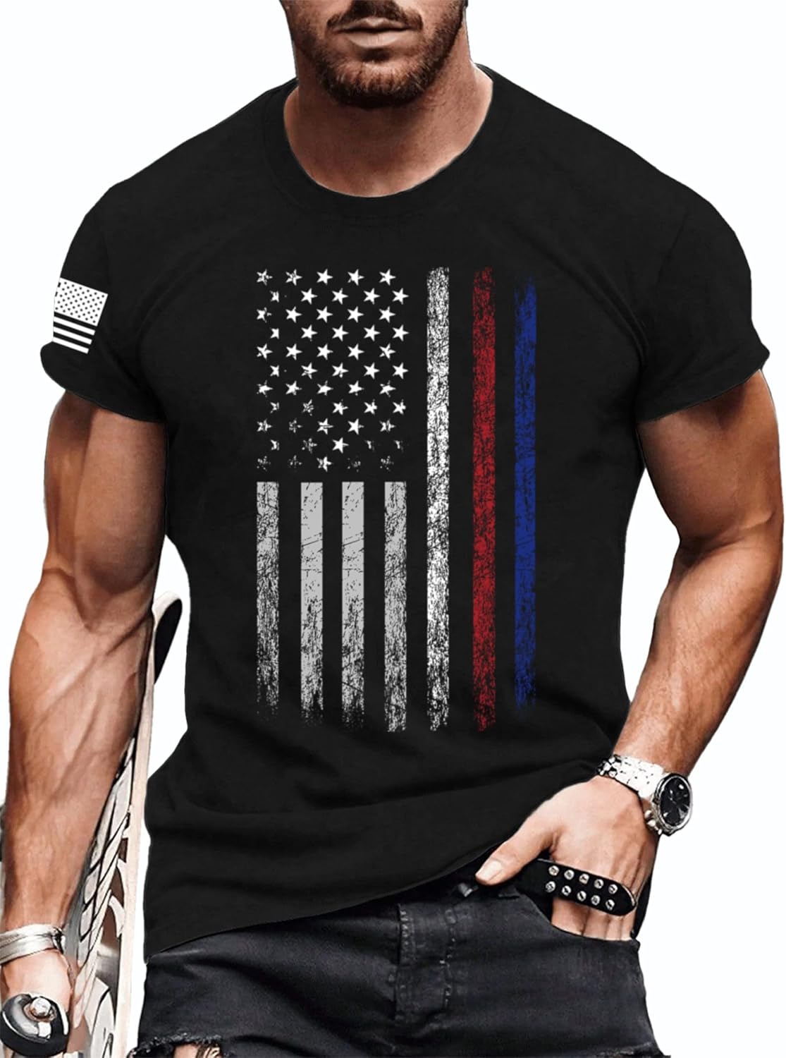 4th of July Shirts Patriotic Shirts for Men American Flag Patriotic Shirts USA Star Stripes Graphic T Shirt Black