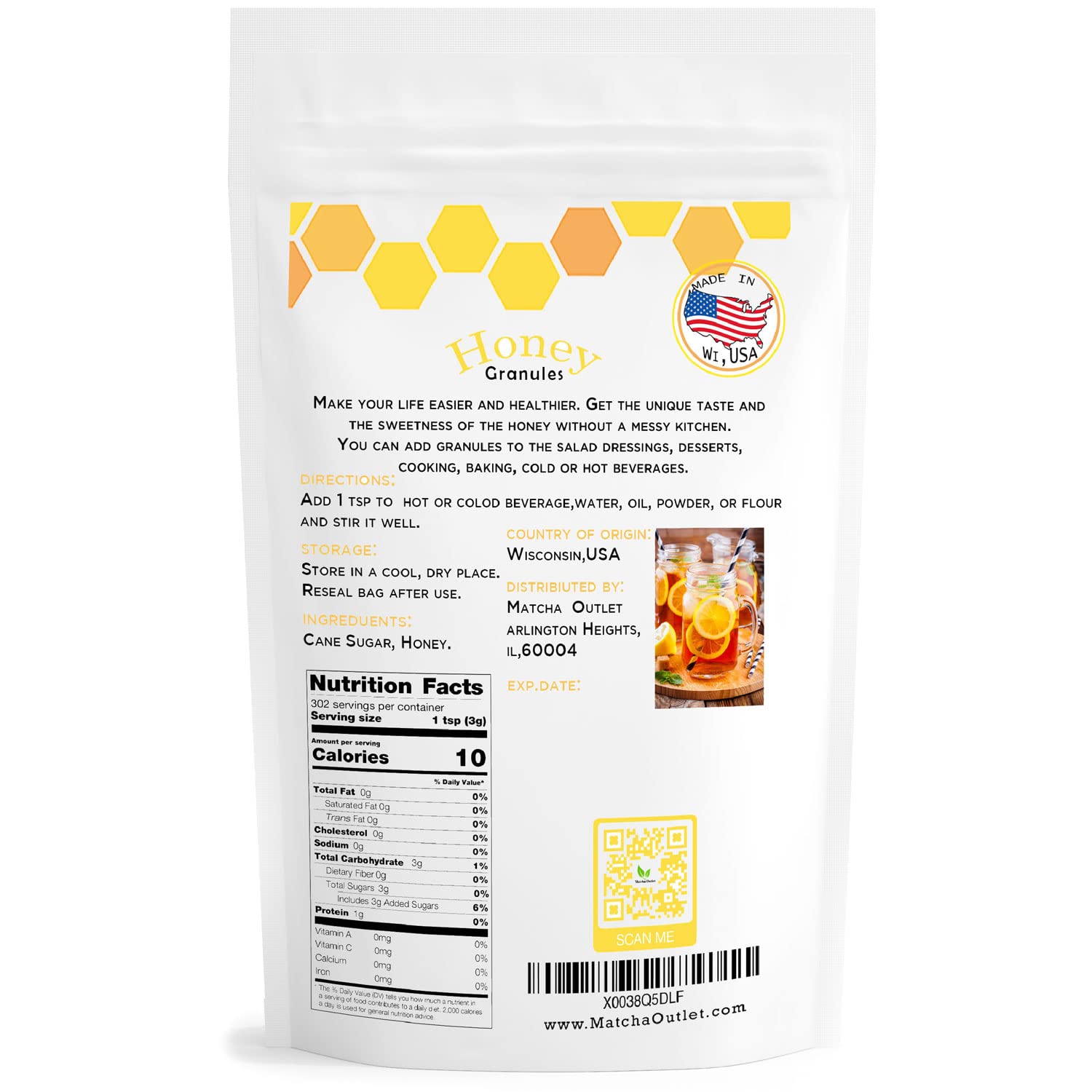 Matcha Outlet Granulated Honey Natural Sweetener Dry Honey Granules 2LBS Best For Tea Coffee Cooking and Baking
