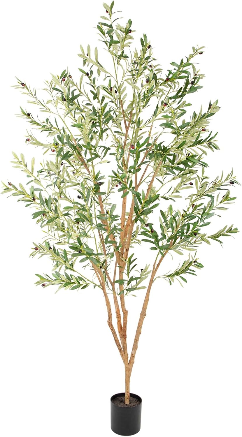 Bellacat 8ft Super Fuller Faux Olive Tree with Multiple Real Wood Trunks, 96in Olive Trees Artificial Indoor with Realistic Fruits & Leaves, Fake Olive Tree for Indoor & Outdoor Home Office Décor 1 8ft