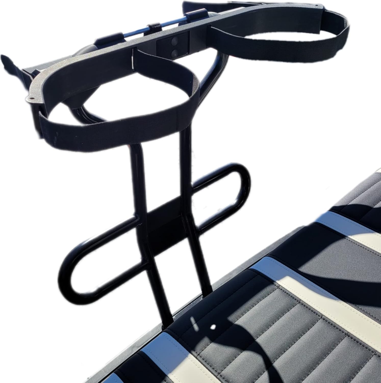 Golf Bag Holder fits on Golf Cart Rear Seat Grab Bar, for ICON OEM Round Tube Style Grab Bars, No Drilling Required