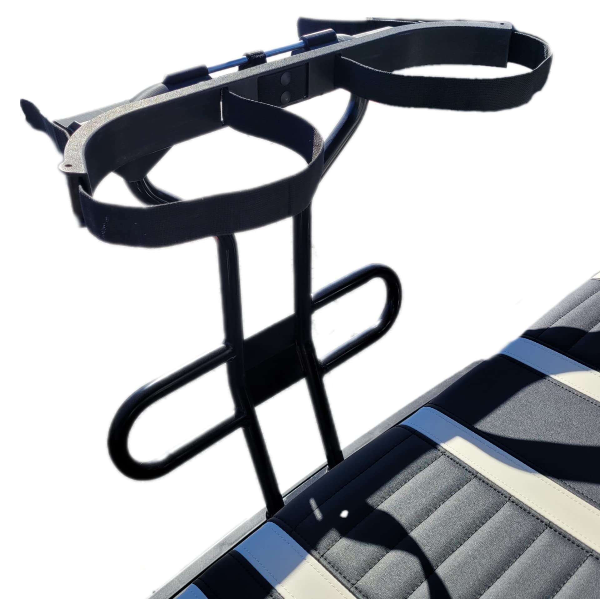 Golf Bag Holder fits on Golf Cart Rear Seat Grab Bar, for ICON OEM Round Tube Style Grab Bars, No Drilling Required