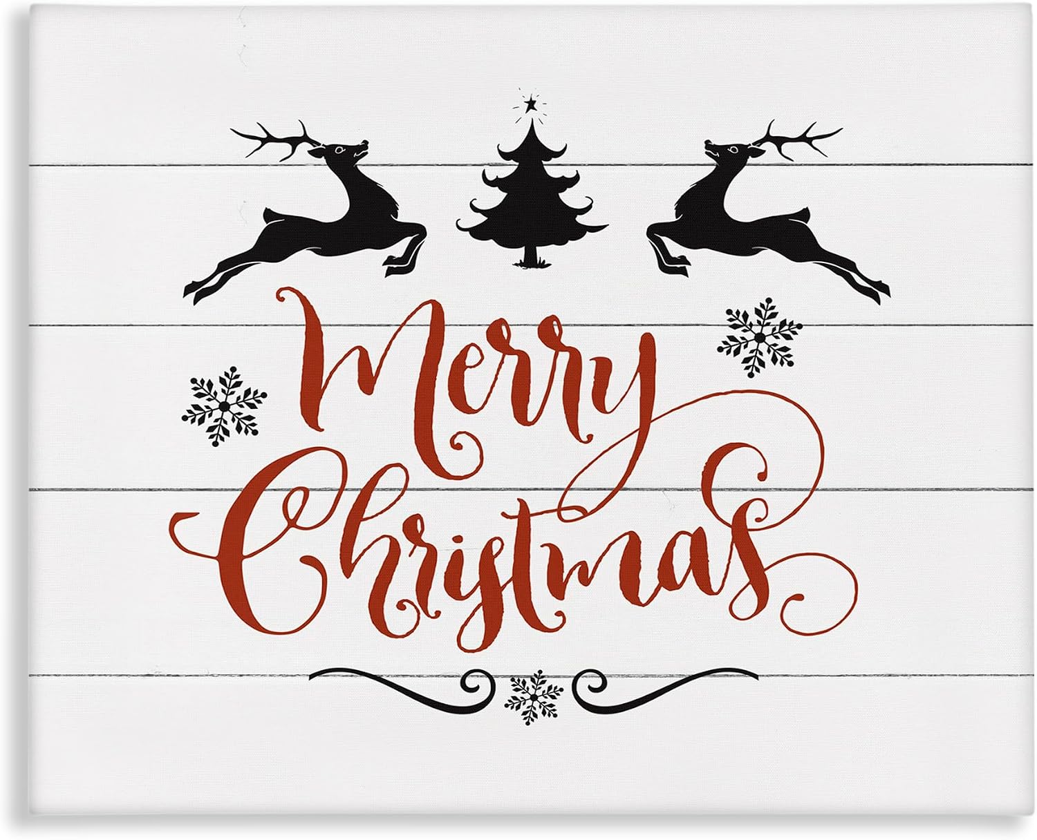 The Stupell Home Décor Collection Holiday Merry Christmas Elegant Reindeer Black White and Red Typography Stretched Canvas Wall Art, 16 x 20, Multi-Color