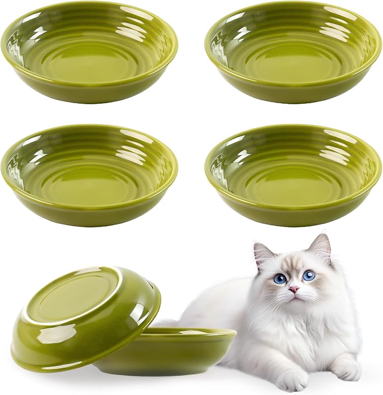 Potes de Cerâmica para Gatos STAOVA, Rasos e Amigáveis às Vibrissas, Verdes, Pacote com 4