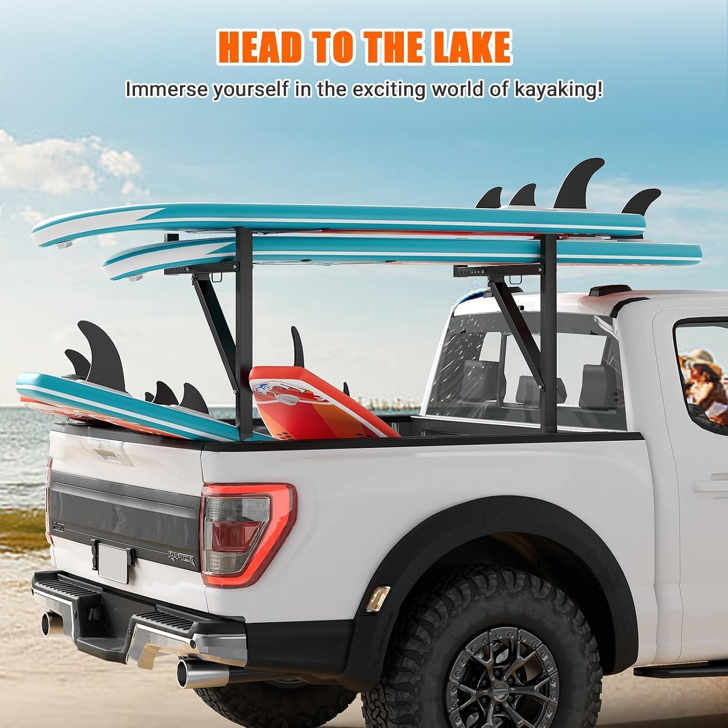 Ladder Rack for Truck, 19-34" Adjustable Truck Bed Rack, Heavy Duty Steel, 250 LBS Capacity, Universal Non-Drilling, Fits Kayak, Surfboard, Lumber, Ladder, Pickup Accessories