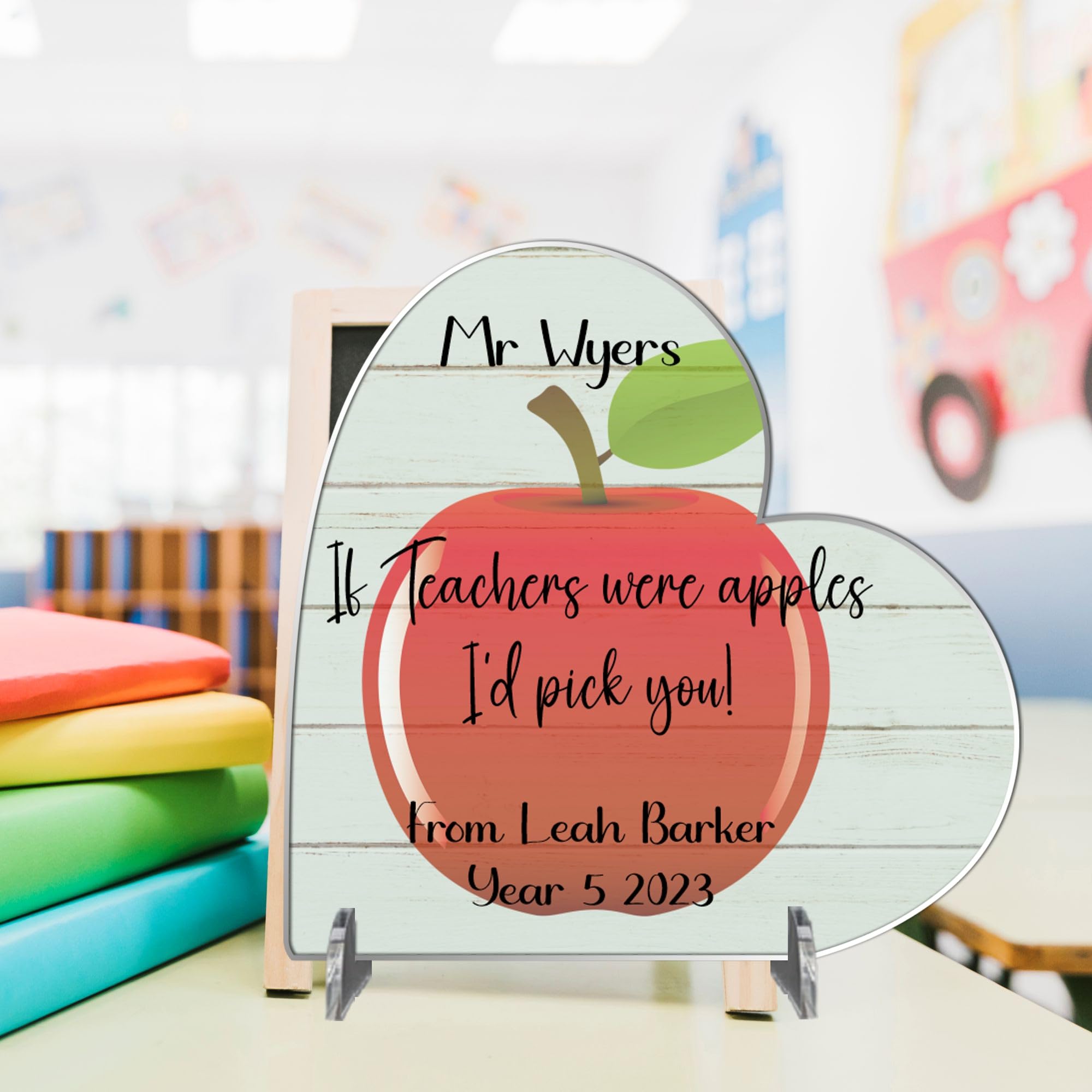 Personalised Teacher Appreciation Plaque with Stands - Laser Cut Thank You Keepsake, Customisable Design, Made from FSC-Certified MDF, Handcrafted in the UK (Acrylic 19cm x 19cm, Teachers were apples)