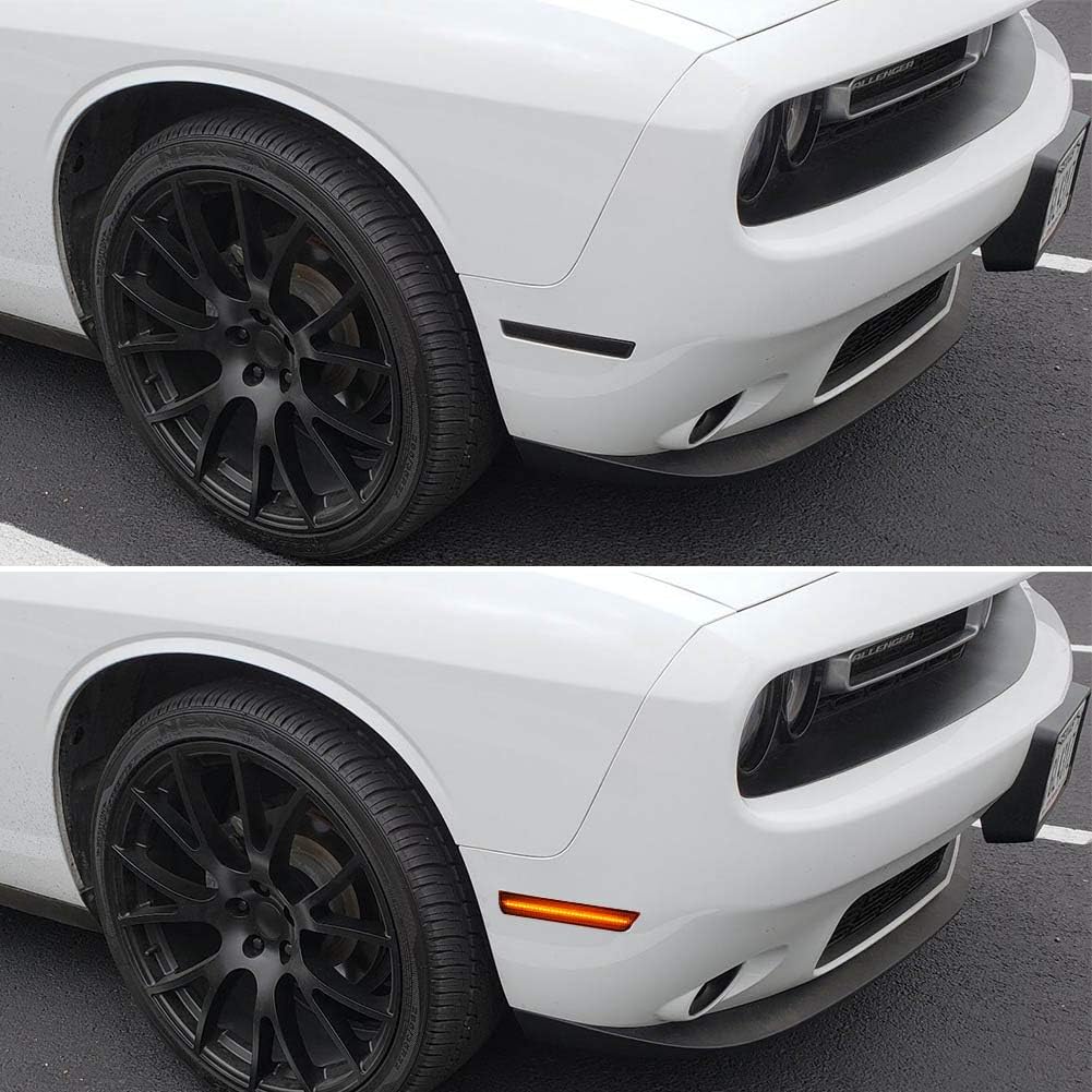 Smoked Lens Challenger Amber Red Front Rear LED Side Marker Light Kits for Dodge Challenger 2008 2009 2010 2011 2012 2013 2014 180-SMD LED Turn Signal Driver and Passenger Sidemarker Lamps Replacement
