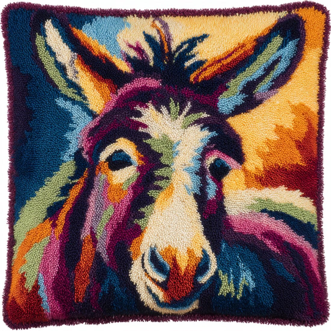 Kitquiver Animal Latch Hook Craft Kits Fantasy Donkey Latch Hook Kit for Adults Beginners Embroidery Crochet Set DIY Throw Pillow Covers Kits 17x17In
