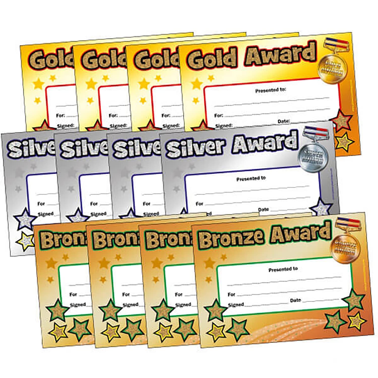 120 Mixed Holographic Sparkly Gold Silver And Bronze Award Childrens Pupils Teachers School Reward Certificates Value Pack A5 Primary Teaching Services