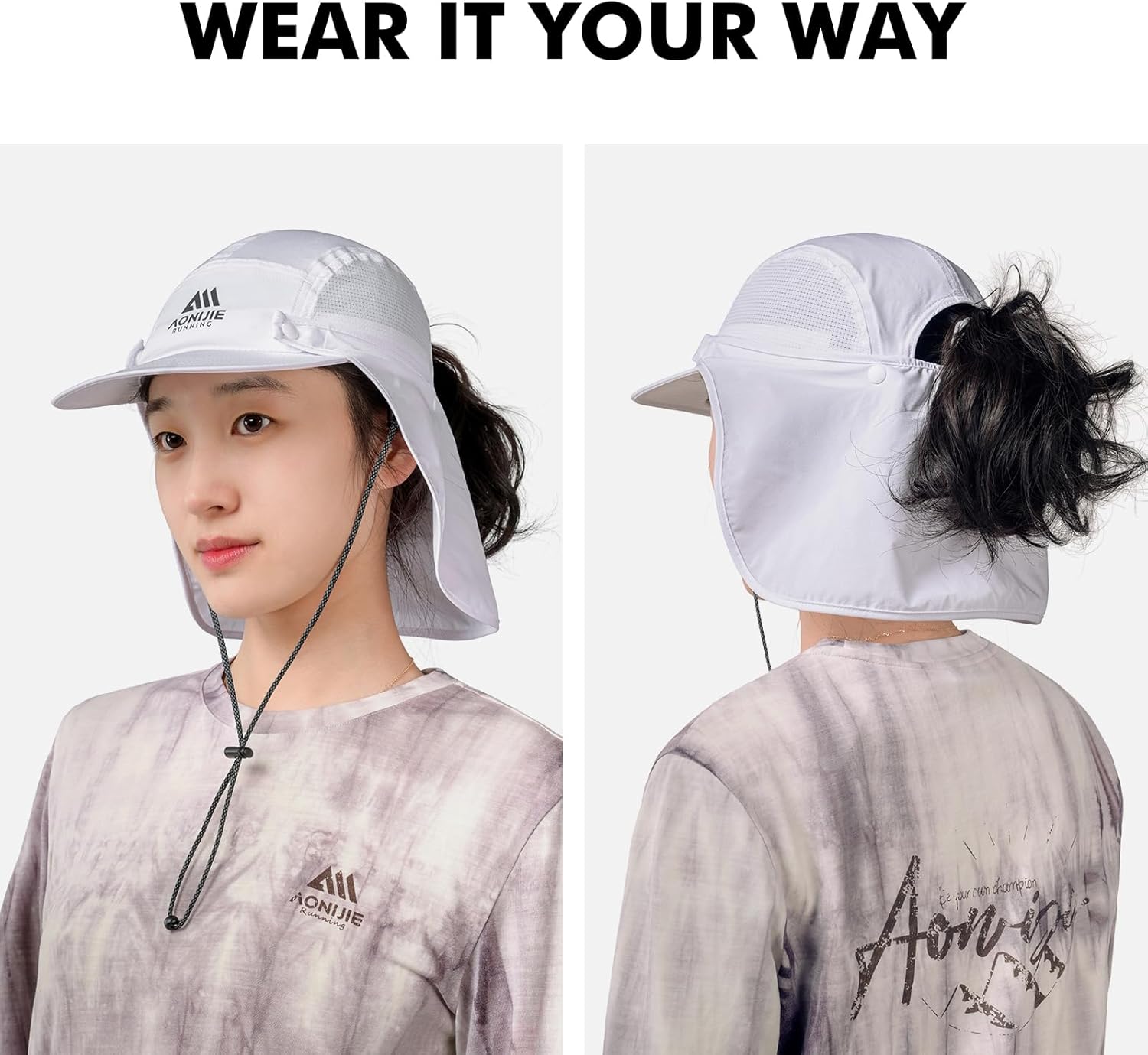 AONIJIE Sun Hat with Removable Neck Flap for Men & Women - Breathable Mesh Fishing Hat, Lightweight Hiking Sun Cap