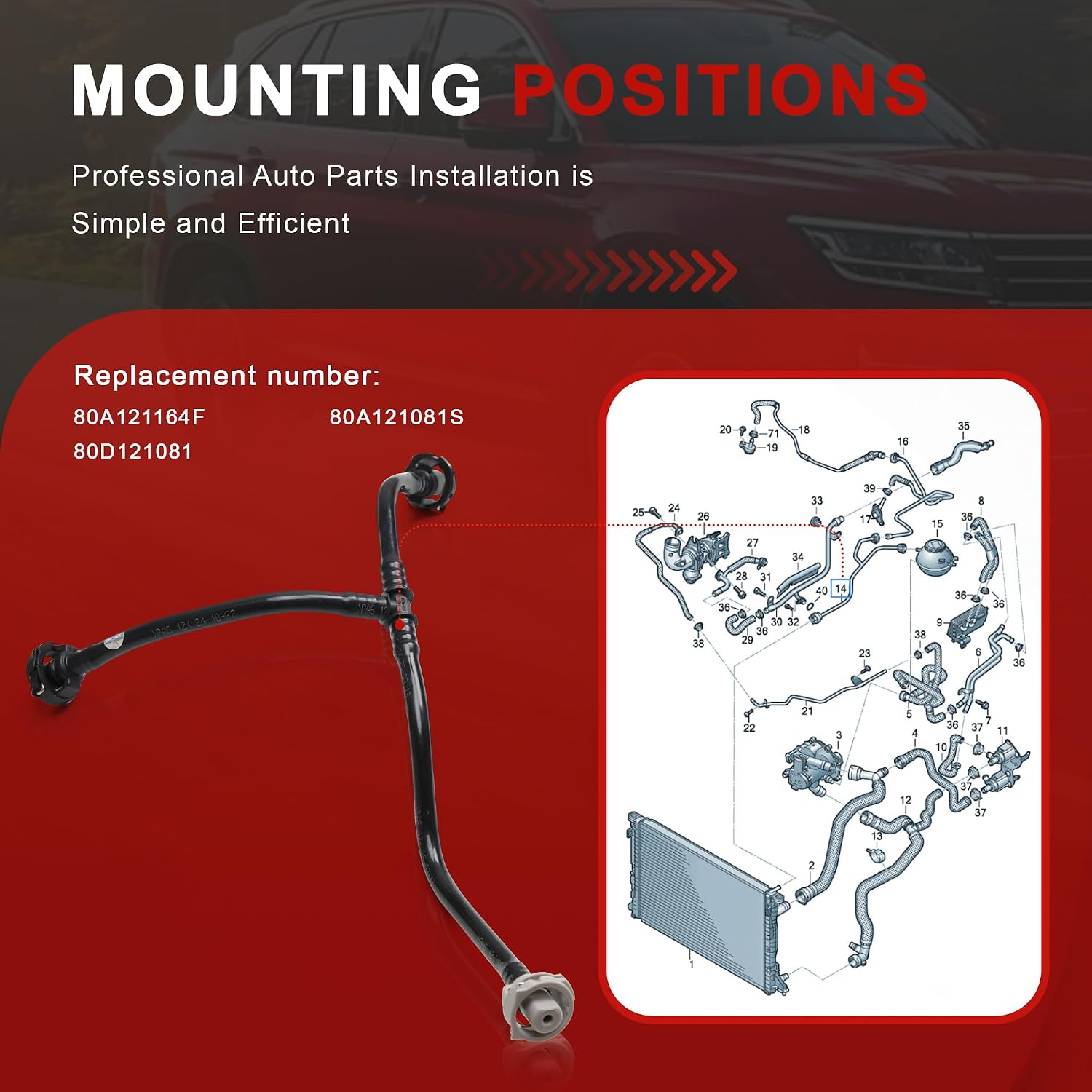 80A121081S 80A121164F Engine Coolant Hose Reservoir Overflow Hose Compatible with Audi Q5 2.0T 80D121081