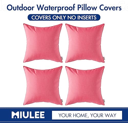 Miniatura 6 de Miulee - Paquete de 4fundas de cojín decorativas, impermeables, para exteriores, para jardín, patio, con revestimiento de poliuretano, 16 x 16