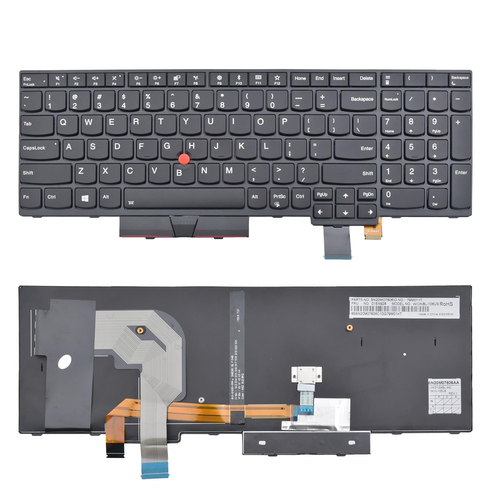 Replacement Keyboard Compatible with Lenovo IBM ThinkPad T570 T575 T580 P51S P52S 01ER582 01ER541 SN20M07934 01HX219 01HX259 SN20P41561 with Backlit