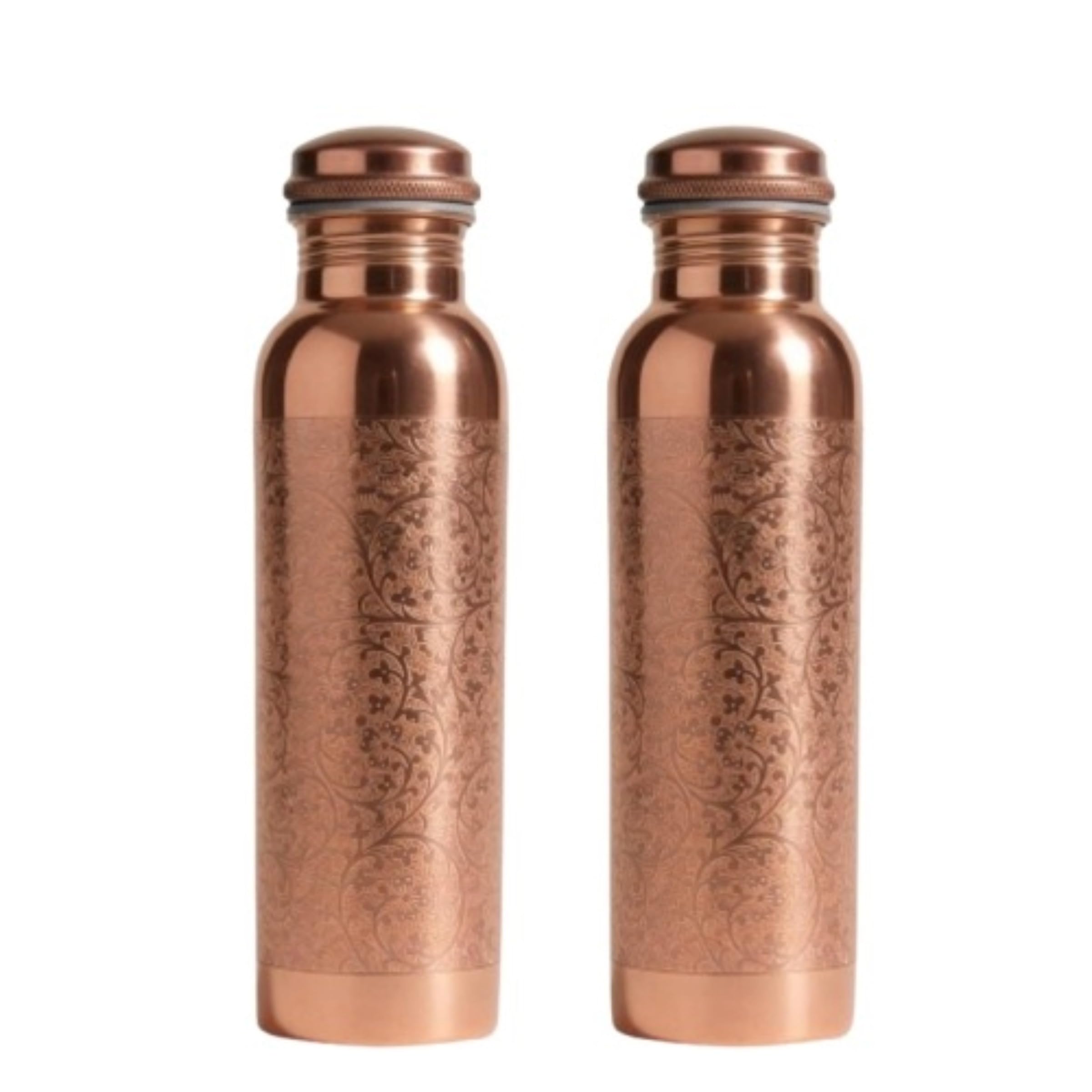 FURNISHFUL FINESSE 34 oz Copper Water Bottle, 1L Natural Pure Copper Travel Water Bottle for Gym, Hiking, Ayurvedic Water Bottle - Pack of 2