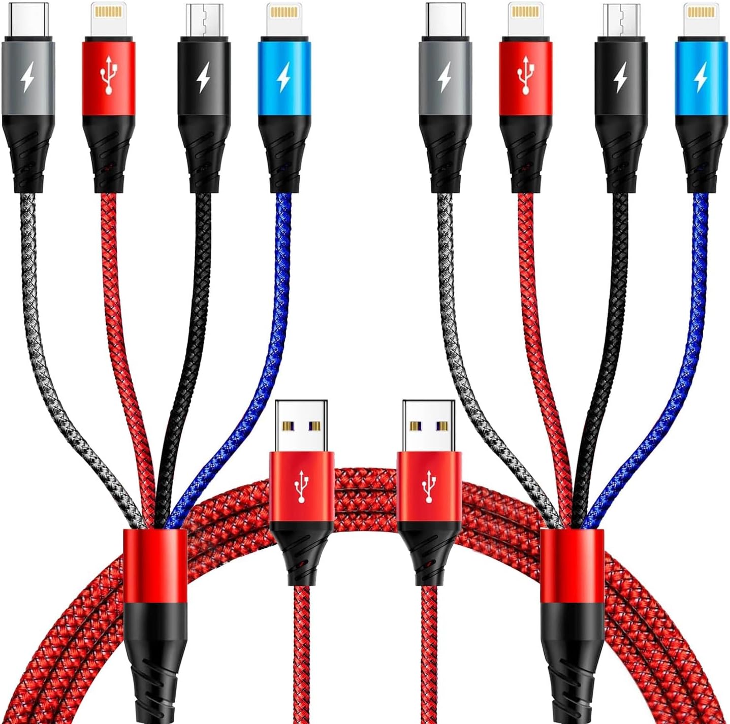 Multi Charging Cable,[2Pack 6FT] 4 in 1 Multiple Chargers Cord for All Devices Braided Multi Fast Charger for Lightning/Type C/Micro USB Ports for Cell Phones/iPhone/Samsung Galaxy/PS/Tablets & More