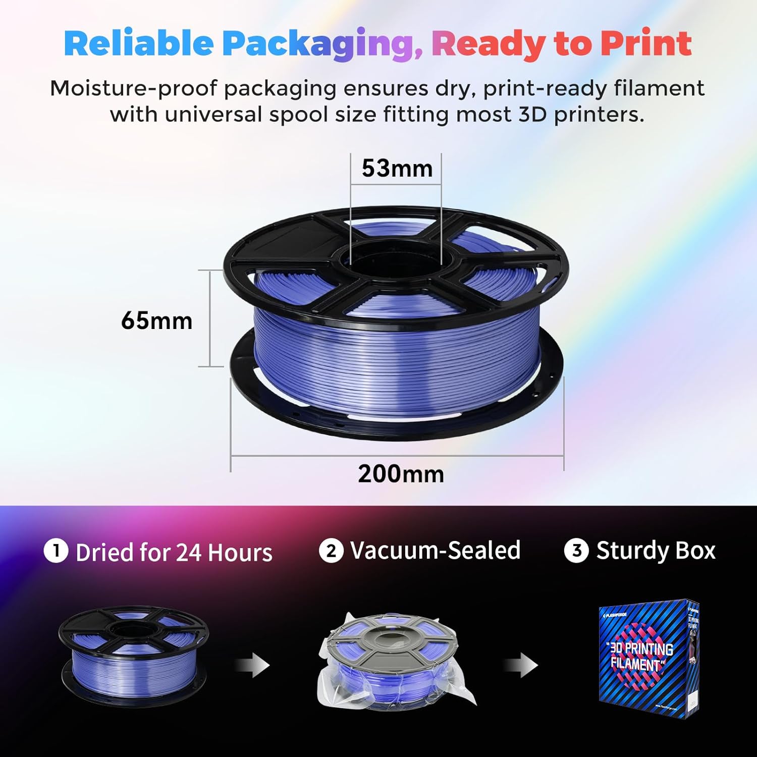 FLASHFORGE Silk PLA Filament 1.75mm Violet, 3D Printer Filament 1kg (2.2lbs) Spool, Smooth and Silky Texture 3D Printing Filament, Dimensional Accuracy +/- 0.02mm
