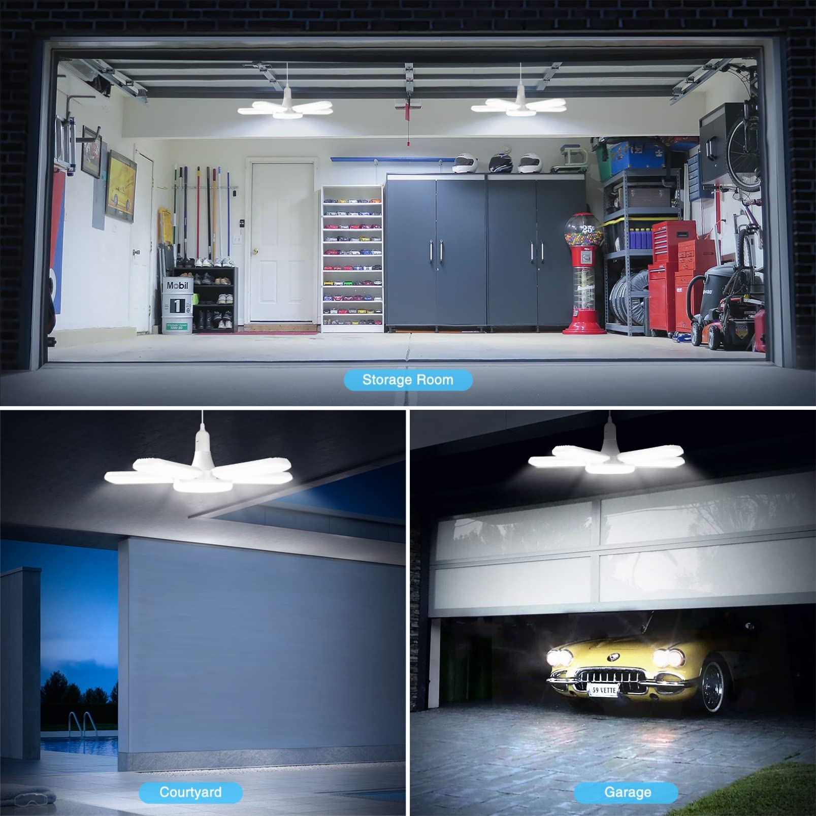 LED Garage Light Bulb, 60W E27 4600LM Deformable Ceiling Fixture Lights 6000k Day Light White 4 Adjustable Panels For Barn Warehouse Lrm1006 1257446103