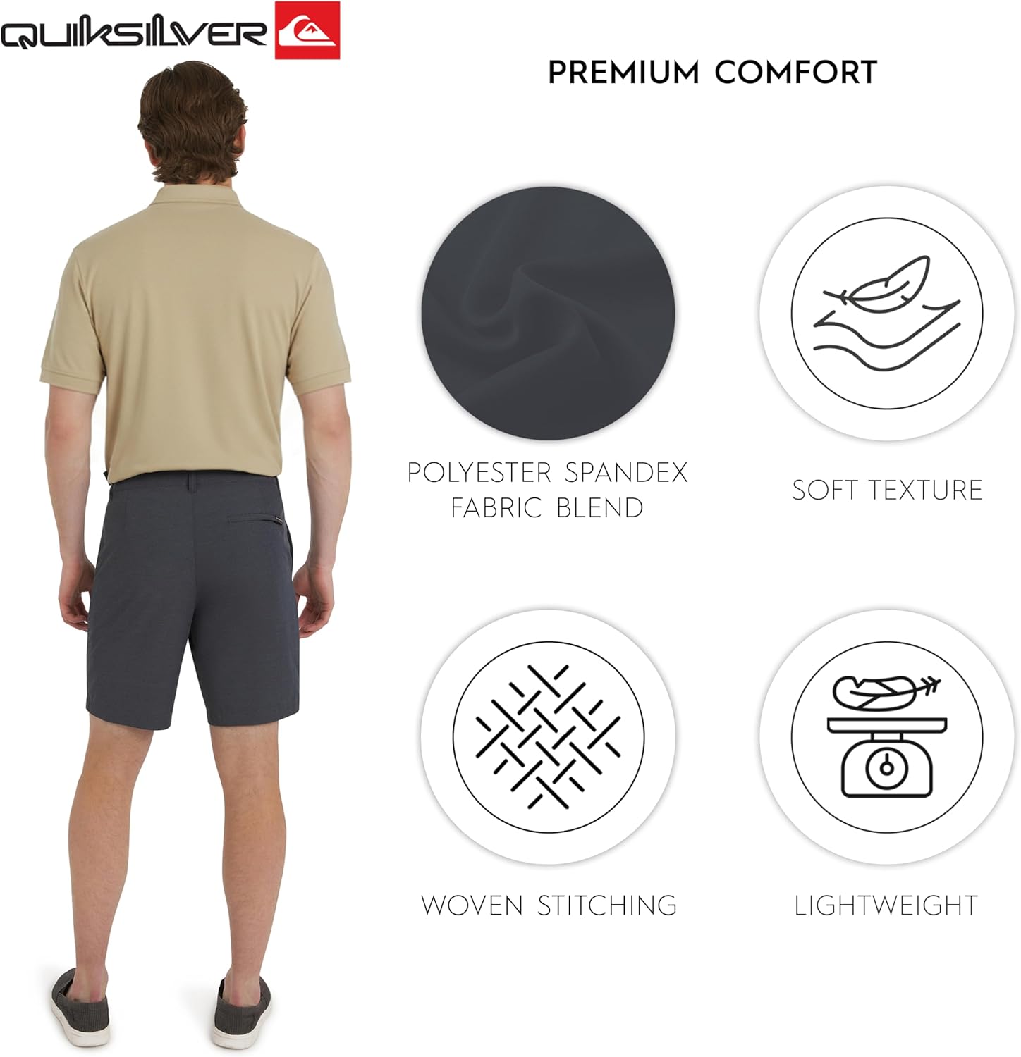 Quiksilver Mens Regular Fit Fixed Waist Water Friendly Active Hybrid Shorts - Image 3