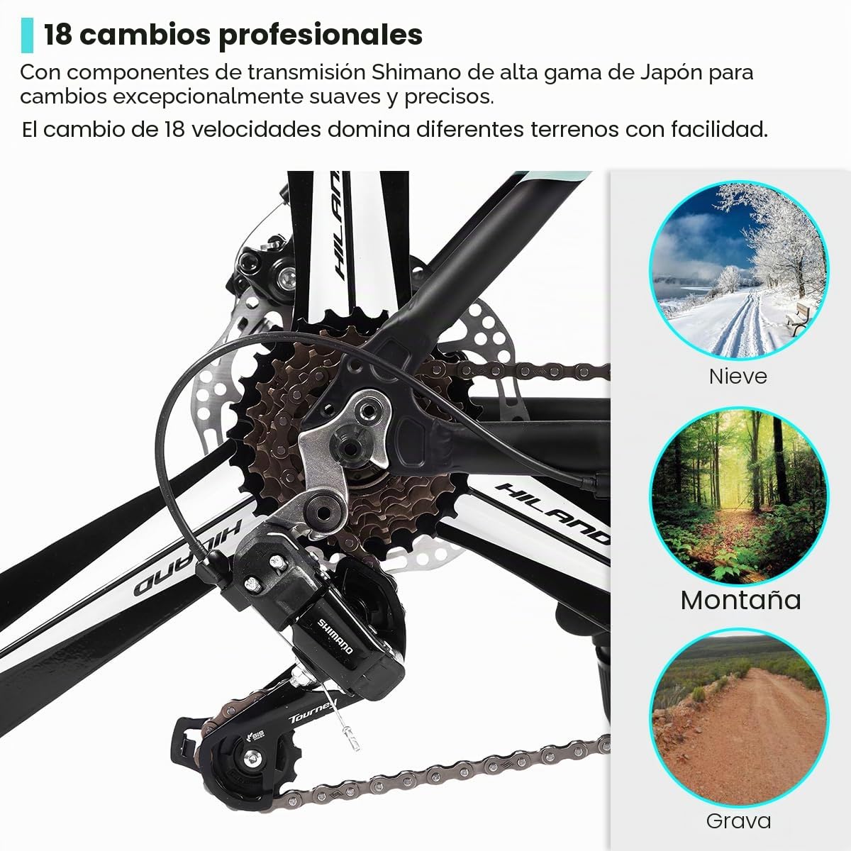 Hiland - Bicicleta de montaña de 26 pulgadas para adultos, 3/6 radios, 18 velocidades, para hombre y mujer, con freno de disco doble, 26 pulgadas, marco de aluminio