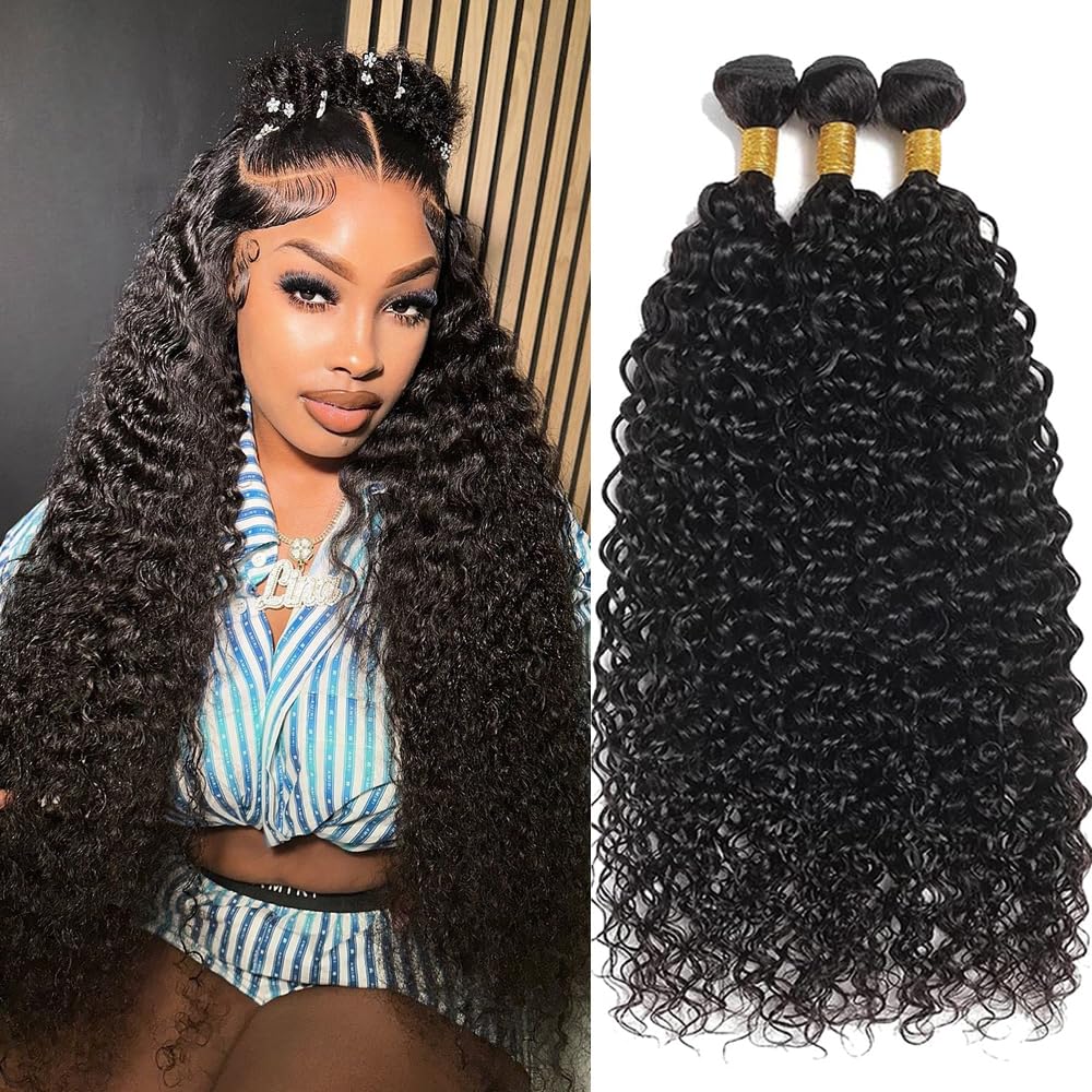 Water Curly Bundles Water Wave 3 Bundles Human Hair 12 14 16in 10A Brazilian Virgin Water Wave Human Hair Bundles for Women 100% Unprocessed Wet and
