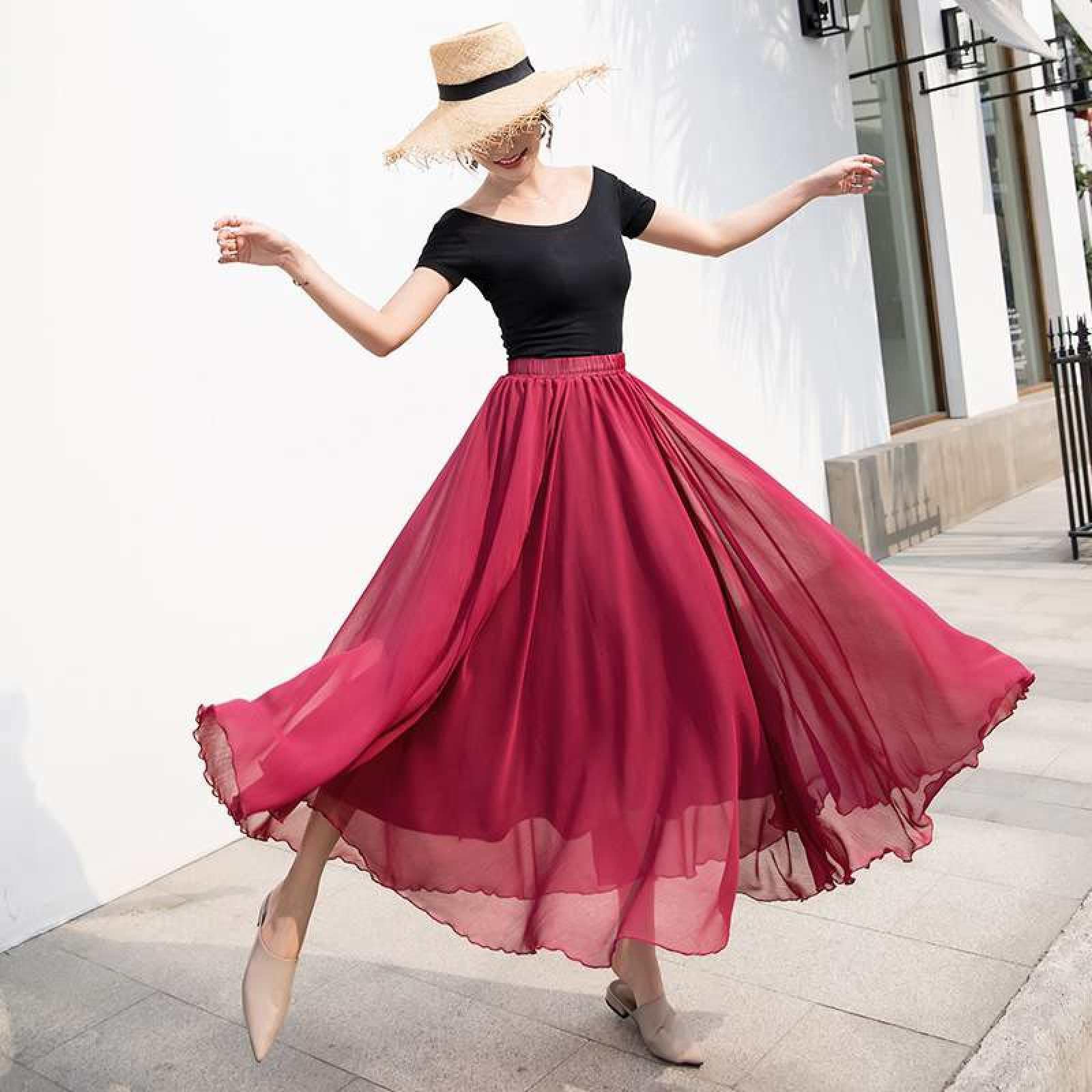 Damen-Tanzrock Mit Hoher Taille – Modischer Und Vielseitiger Schlankheitsrock, Square-Dance-Swing-Rock, Einfarbiger Rock, Modischer, Hautfreundlicher, Weicher A-Linien-Rock, Weinrot, S