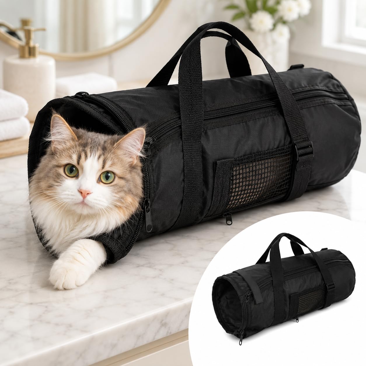 JOROBURO Cat Grooming Bag, Scratch Resistant Multifunctional Breathable Pet Bathing Restraint Bag, Cat Bathing Bag Djustable Cat Grooming Mesh Bag for Nail Trimming