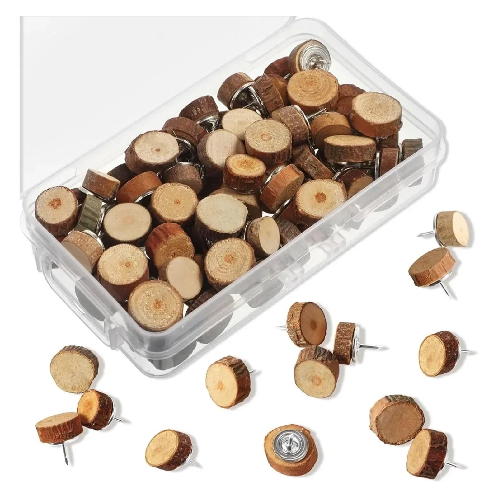 Cute Push Pins 80 Pcs Wood Thumb Tacks Decorative Push Pins for Cork Boards, Map Photos Calendar and Home Office Craft Projects