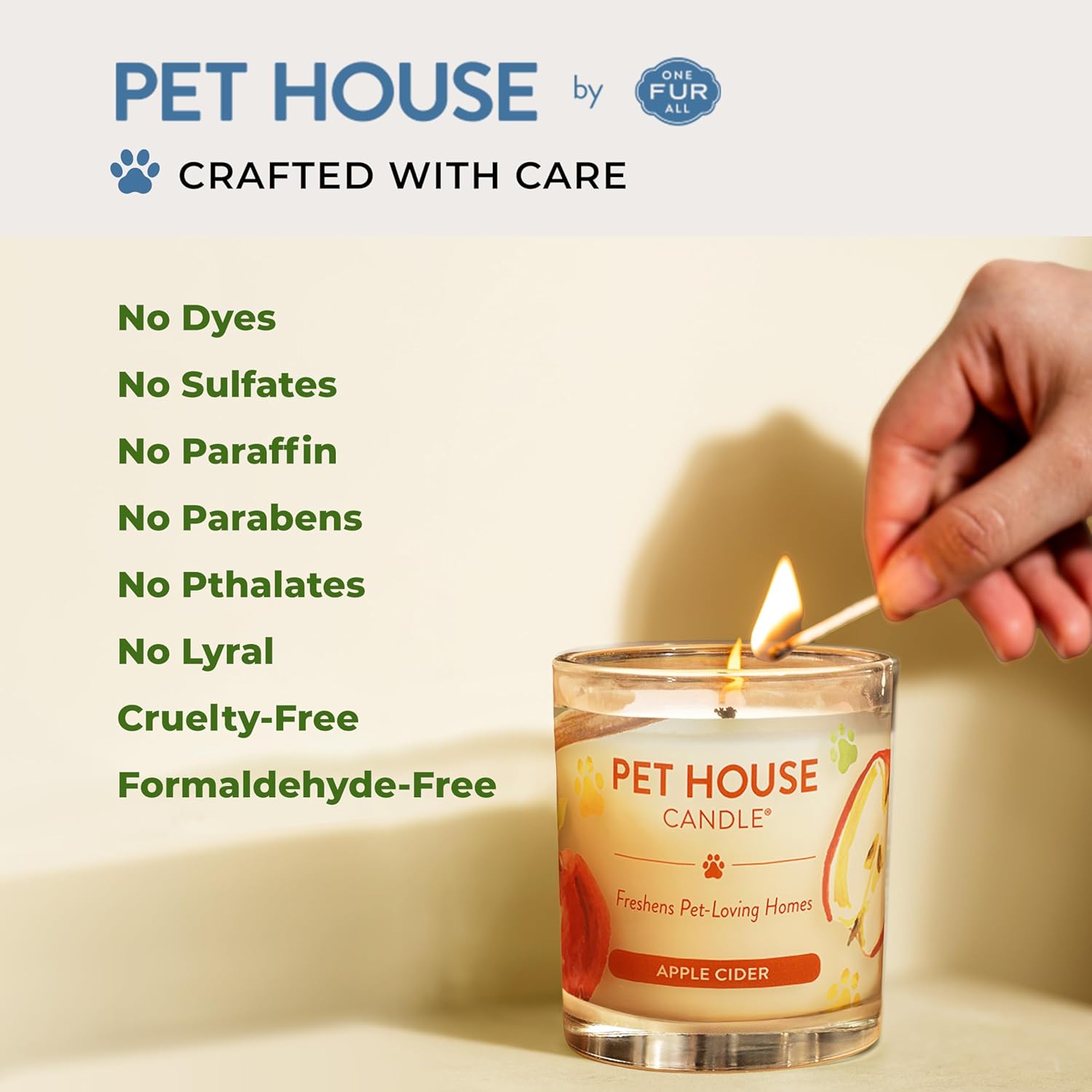 One Fur All Pet House Candle 2 Pack - Plant-Based/Soy - Clean Burning Scented, Long Lasting Pet Odor Candle for Home - Fresh Citrus